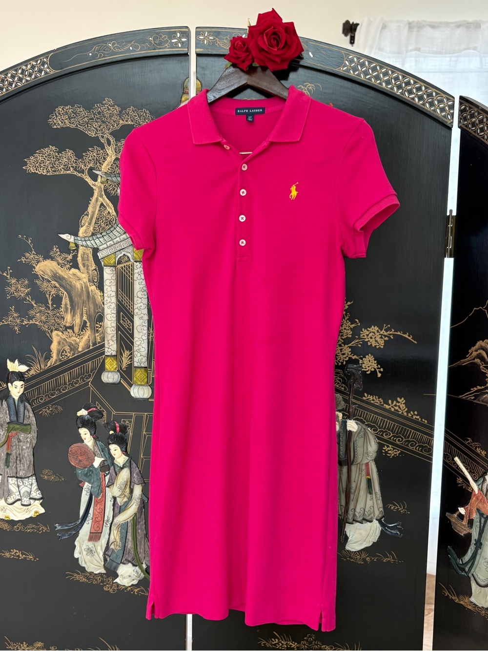 Ralph Lauren Hot Pink Polo Dress Pony Logo Preppy Barbiecore Tennis Dress S